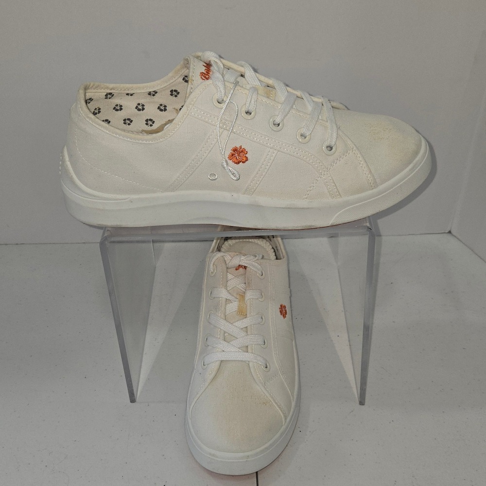 Tommy Hilfiger White Canvas Sneakers Flower Logo Lace Up Low Top Size 9.5